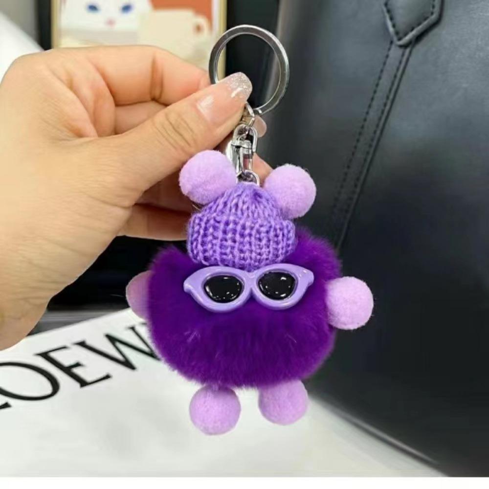 Imitation Plush Pendant Cartoon Coal Ball Key Bag Plush Doll Pendant Keychain Cute Solid Color Accessories