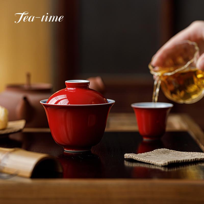 Handbemalte Keramik Gaiwan Teeschale Verbotene Stadt Rote Deckelschale Chinesisches Tee-Werkzeug Tasse Kung Fu Chawan Hersteller Chhai Oolong Tassen