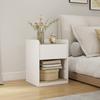 Modern Bedside Table, Slim Nightstand with Drawer, Shelf and Cable Holes, White and Oak