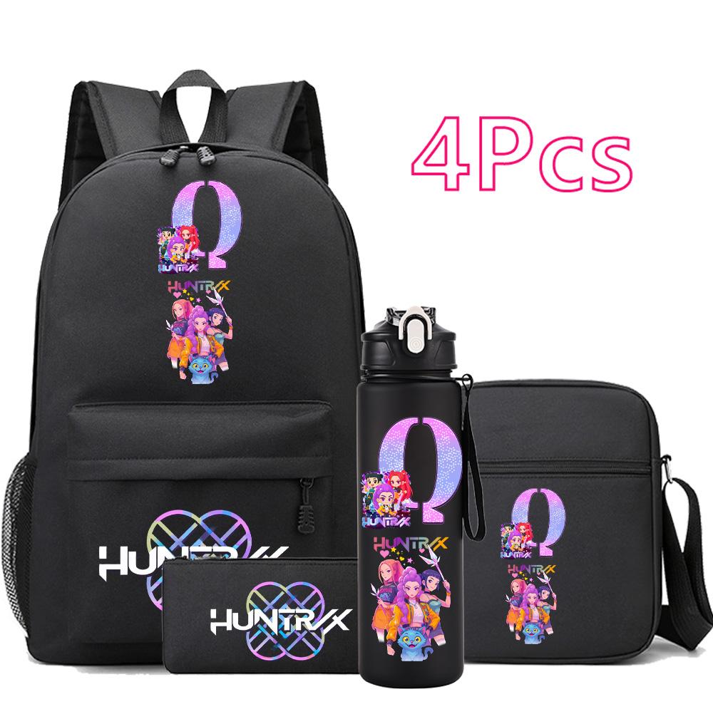 4Pcs/set Cartoon Backpack Large Capacity Bookbag Shoulder Bag Case bag with 750ml Water Bottler Boy Girl School Bag Kid Gift