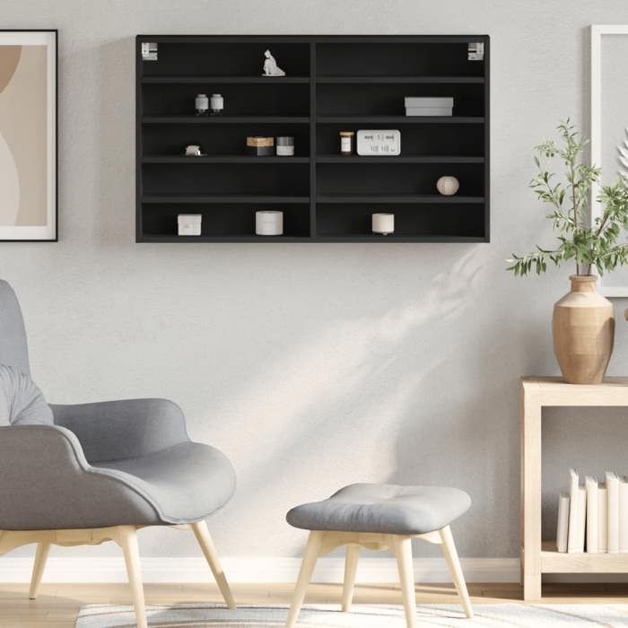 VidaXL Black Display Cabinet 100x15x58 Cm Engineered Wood, Wall Cabinet, Wall Storage Cabinet, Cabinet 847927