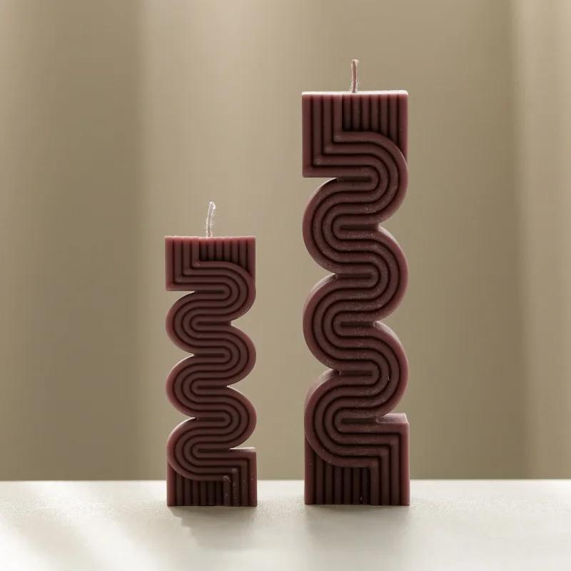 3D Geometric Wave Stripe Shape Candle Silicone Mold Easy To Release Aromatherapy Gypsum Soap Resin Mould Kit DIY Crafts Making