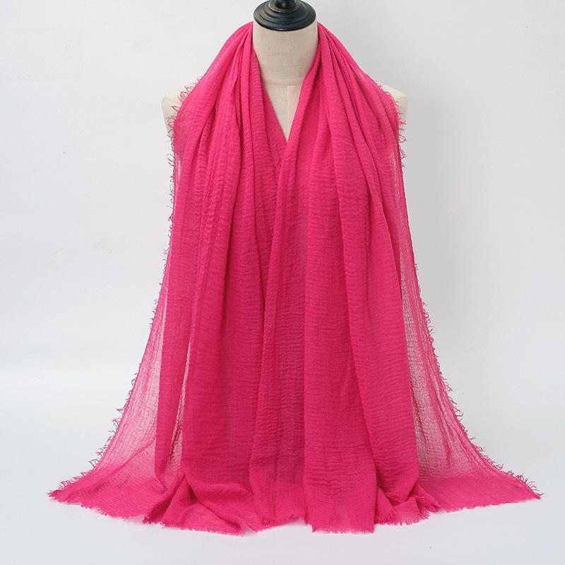 New Style Wrinkled Cotton Scarf with Fur Edge and Rayon, Large Solid Color Women's Headscarf BS414