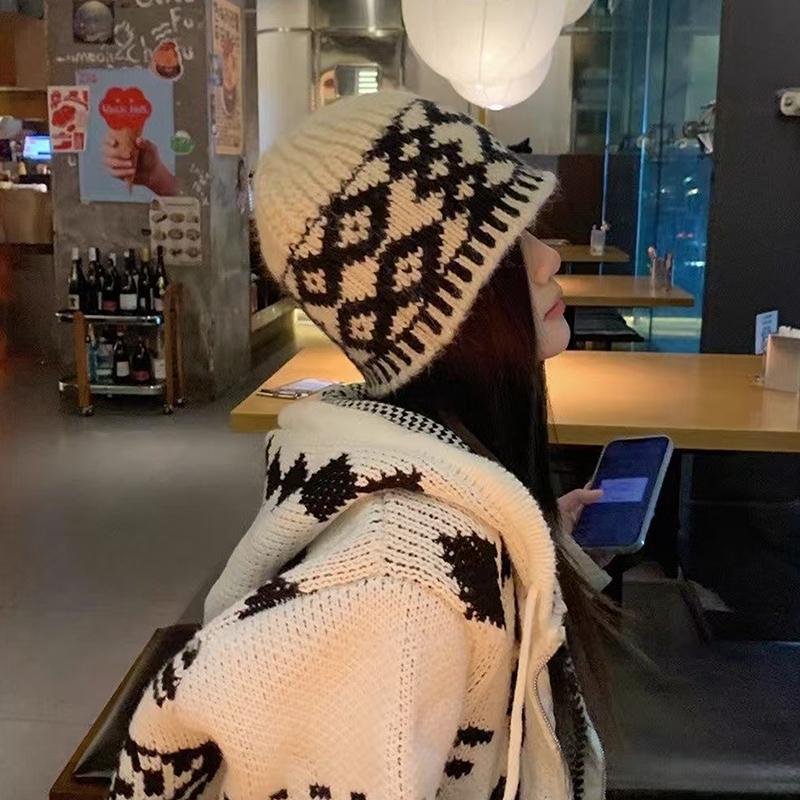 Damen Strickmütze Wollmischung Retro Wollmütze zum Warmhalten Große Kopfgröße Kältefeste Mütze für Männerkopf