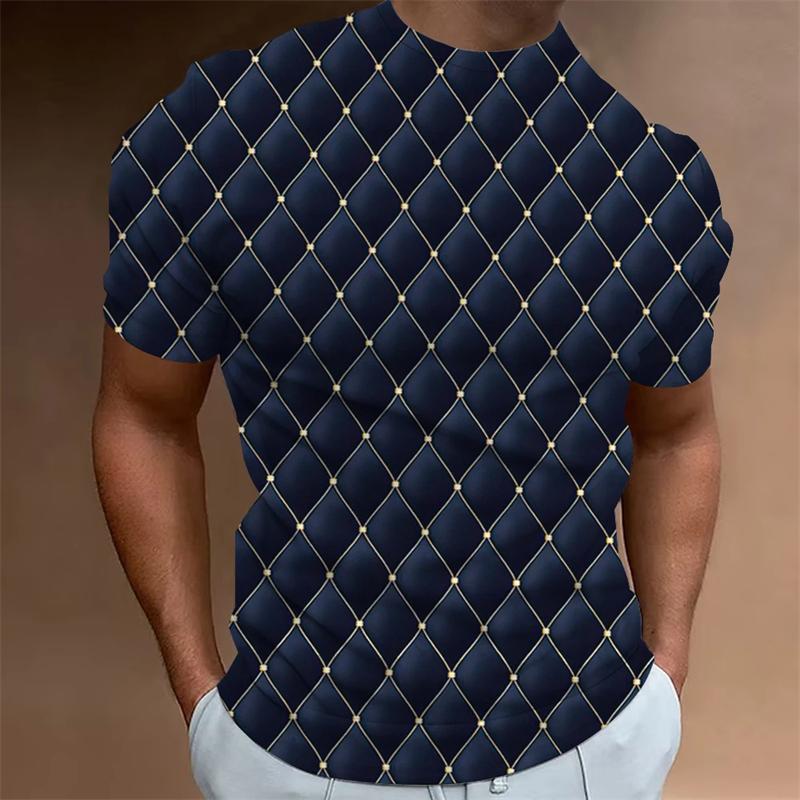 Men's T-shirt with geometric pattern 3D printed top, daily casual clothing T-shirt, personalized loose fit oversized short sleeved T-shirt