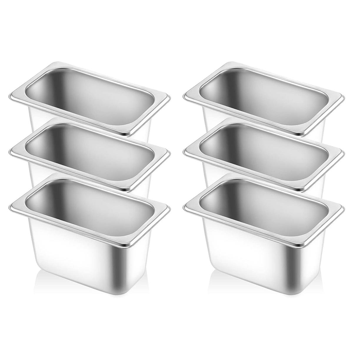 

1/9 Size 4 Inch Deep Hotel Pans Anti Clogging Stainless Steel Steam Table Pans Commercial Metal Food Catering Trays світло-сірого кольору