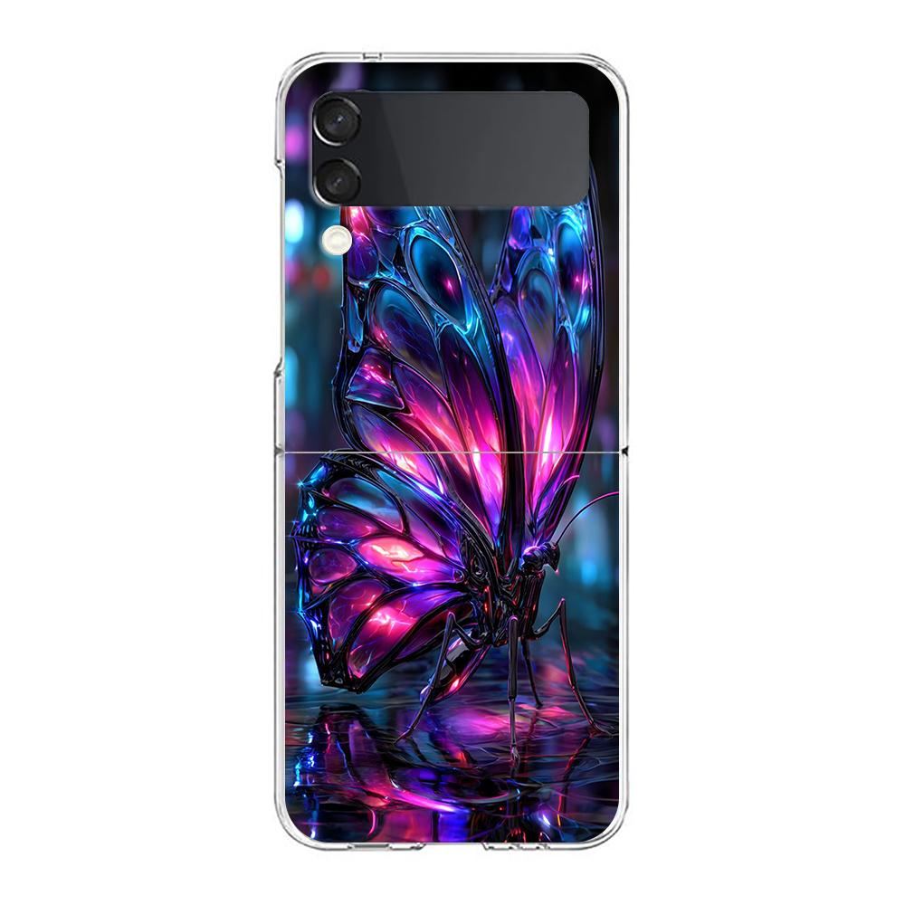Phone Cover For Samsung Galaxy Z Flip 7 6 5 4 Case Transparent For Samsung Z Flip 3 Hard PC Foldable Shell Purple Butterfly Bags