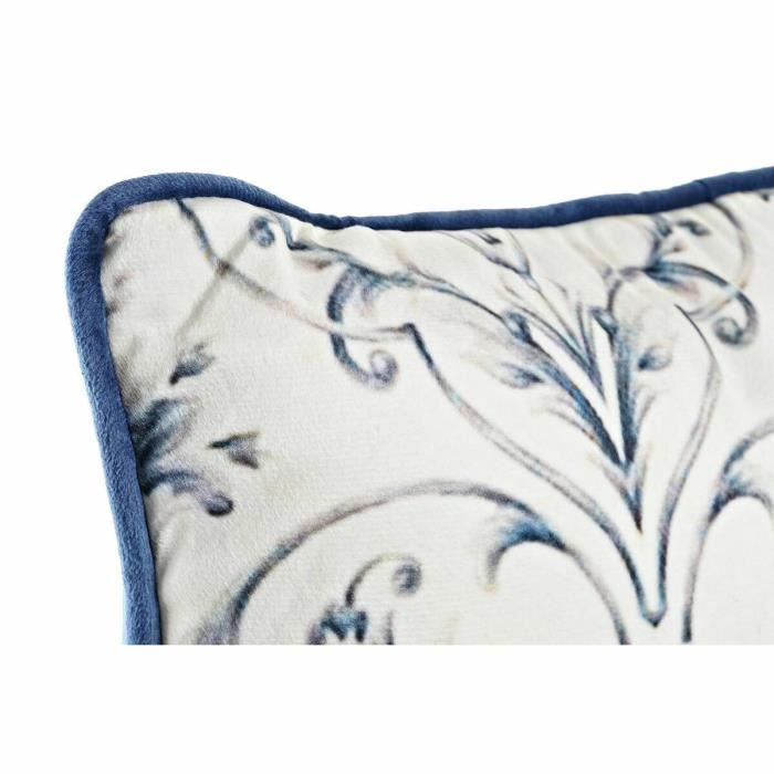 Coussin - 45 X 10 X 45 Cm - Bleu Avec Fleurs Blanches - Style Néoclassique - Intérieur