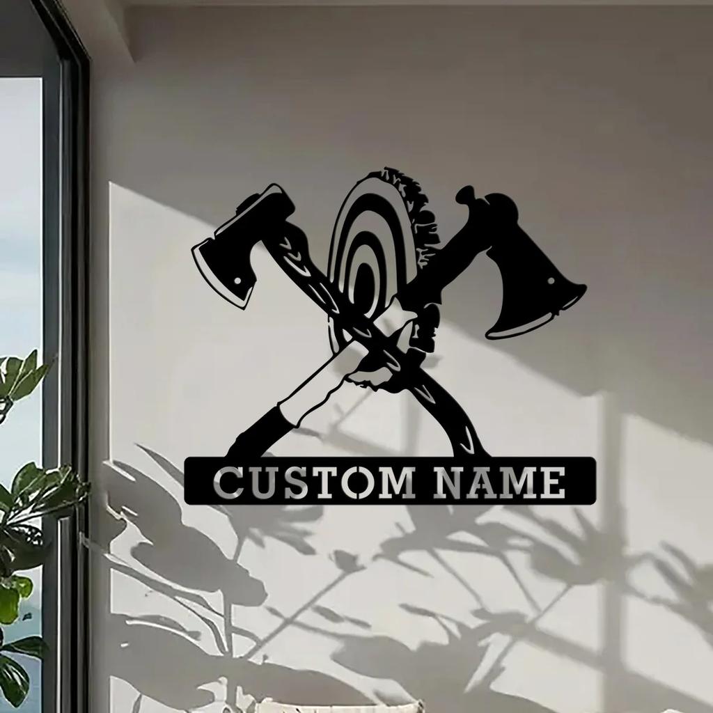 Axe Throwing Metal Wall Art, Handmade Tin Sign for Man Cave, Rustic Home Decor Bar Gift
