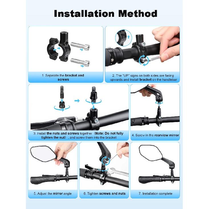 Elecpow Bike Rear View Mirror 360° Free Adjustment Rotatable Handlebar Viewmirror High Definition Large Mirror Bike Accessories
