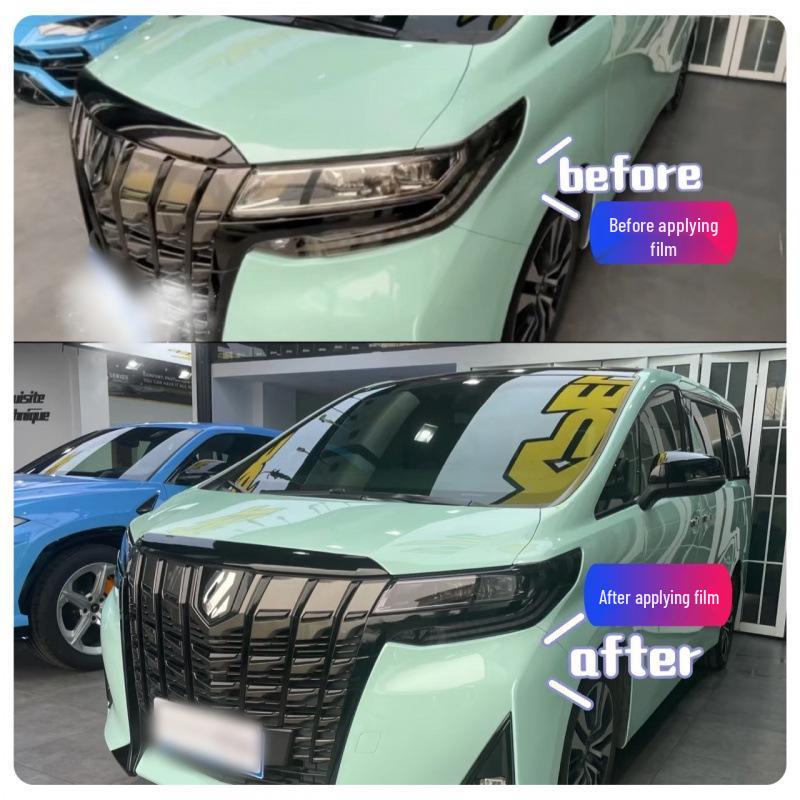Black Warrior Smoked Headlight & Center Pillar Film for 25 Toyota Alphard Models - TPU Gloss Black