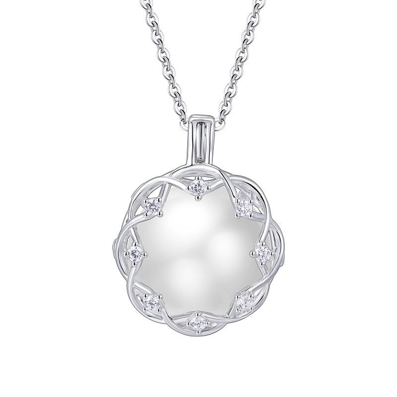 S925 Sterling Silver Round Bead Pendant Necklace with Openable Cage Design for Women