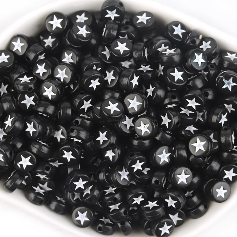 100pcs/Lot Acrylic Beads Flat Circular Shape Colorful Star Beads Loose Beads For DIY Jewelry Bracelet Necklace Accessory