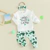 Toddler Girl Ireland Festival Outfits 6M 12M 18M 24M 3Y Letter Print Crew Neck Sweatshirts Shamrock Print Pants Headband 3Pcs Clothes Set
