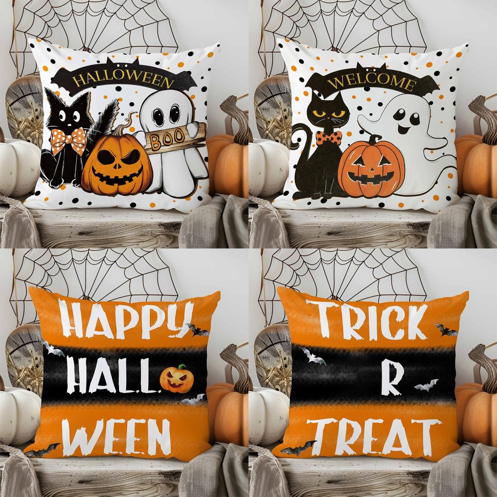 Halloween Decorative Linen Throw Pillow Cover With Single Sided Print (Pillow Insert Not Included)