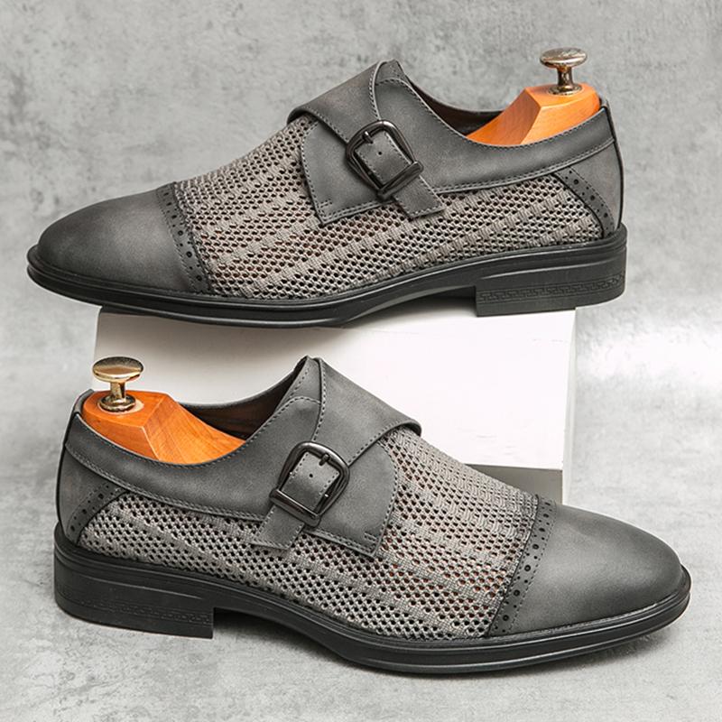 Fashion New Designer Men's Breathable Mesh Patchwork Patent Leather Shoes Male Summer Formal Wedding Dress Homecoming Monk Strap Loafers