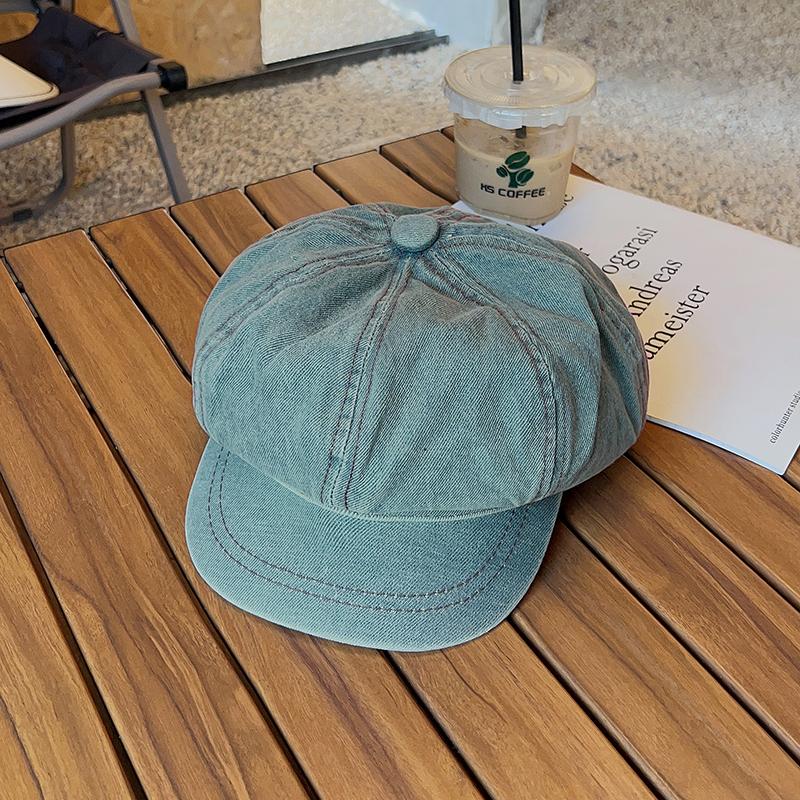 Washed and made old newsboy hat lady literary and retro denim octagonal hat blue beret painter hat man