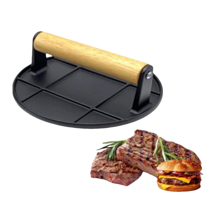 Premium Dökme Demir Burger Presi, Et Presi, Sandviç Presi, Ahşap Saplı, Sandviçleri ve Sulu, Çıtır Burgerleri Izgara Yapmak İçin