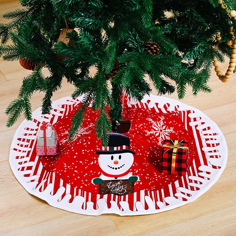 Vibrant Red And White Christmas Tree Skirt With Festive Snowflakes And Cheerful Snowman Design