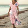 Fashion Women's Summer V-Neck Short Sleeve Floral Print Beach Dress