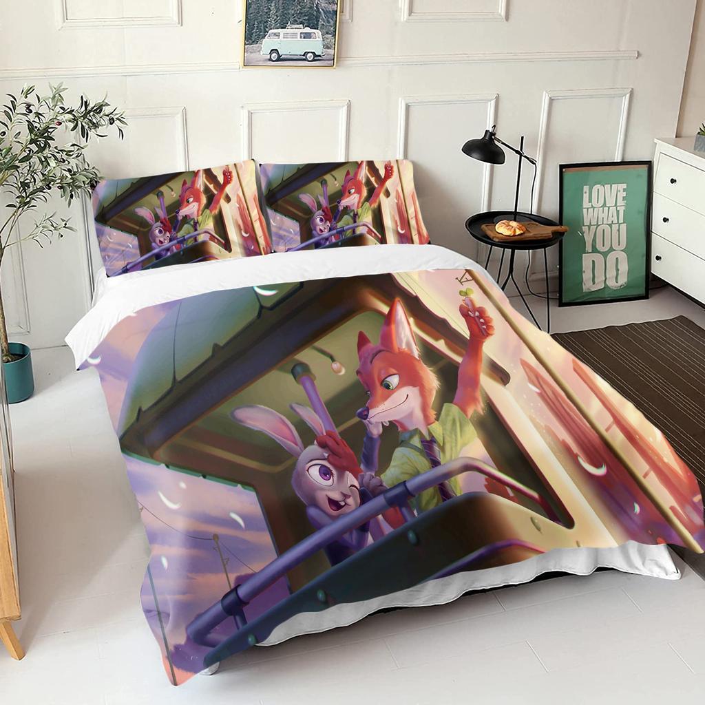 Zootopie Judy Nick Ensemble de housse de couette Couette Literie Ensemble de literie 3D pour enfants Ensemble 3 pièces 1 housse de couette Taille King