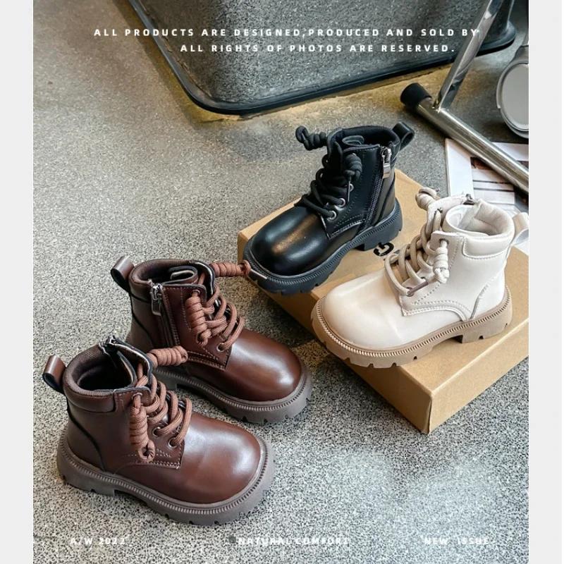 Kids Motorcycle Boots British Style Boys Girls Ankle Boots Handsome Versatile 2024 New Fashion Children Short Boots Soft Sole