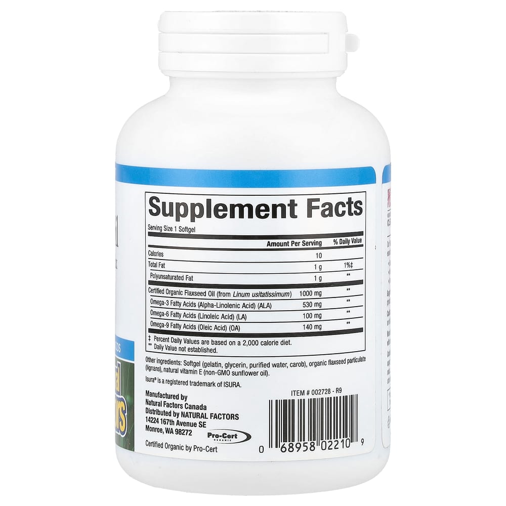 Natural Factors Flaxseed Oil 1000mg Softgels, 90 Count