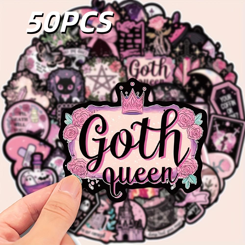 50 DIY Gothic Skull Stickers - Black and Pink Halloween Decorations, Suitable for Laptops, Diaries, Helmets, Skateboards, Suitca