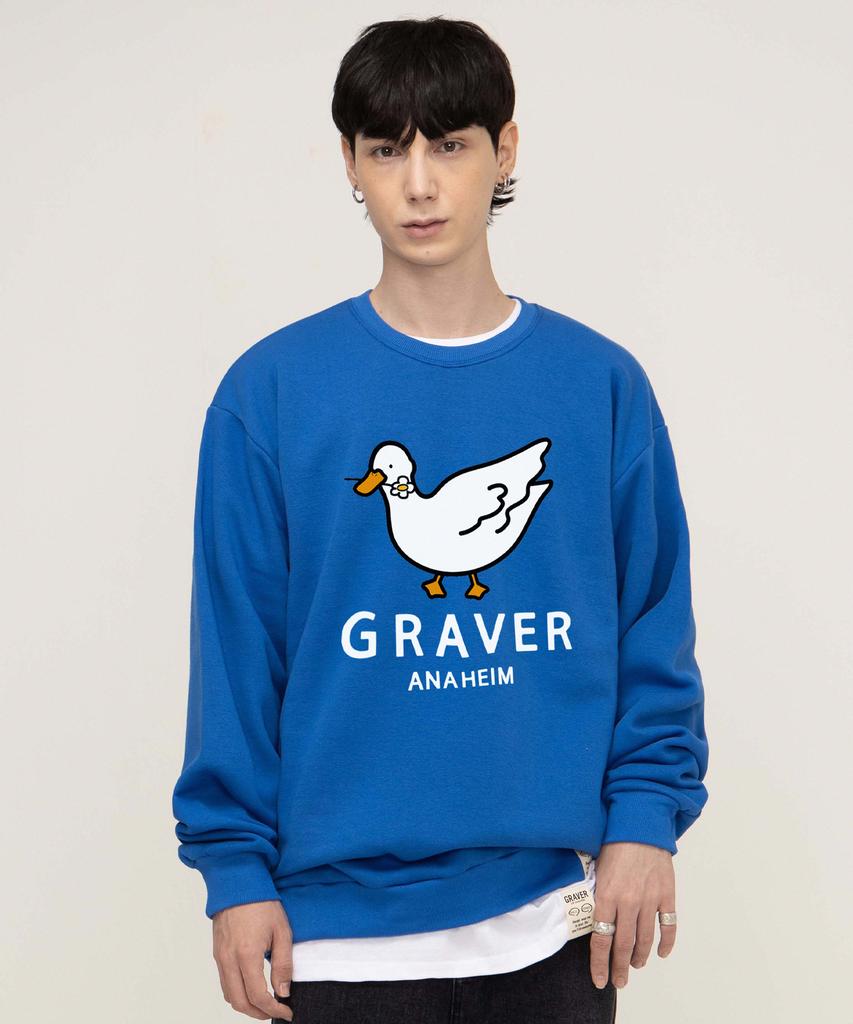 GRAVER [Unisex] White Duck Smile Sweatshirt_Cobalt Blue