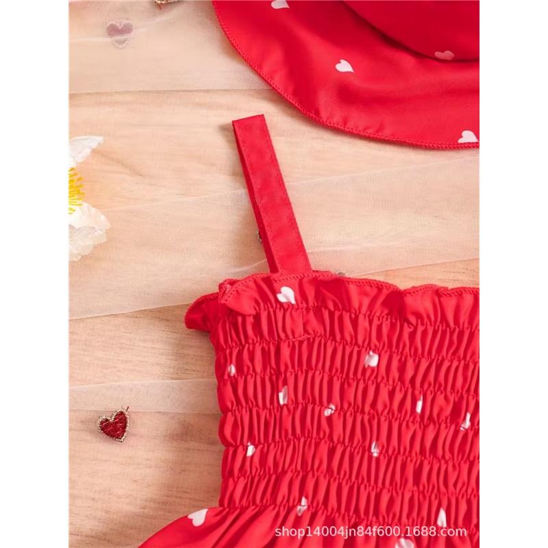0-3 Years Old Girl Fashion Princess Dress Summer Children's Cute Heart-shaped Print Dress With Hat
