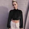 2025 Autumn/Winter Women's High Neck Velvet Cropped Hoodie - Slim Fit Long Sleeve Top