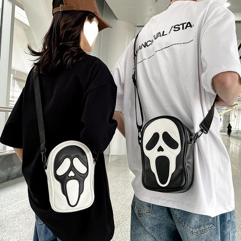 Crossbody bag men's and women's Korean version niche trend funny ghost skeleton Crossbody shoulder bag, soft phone small satchel