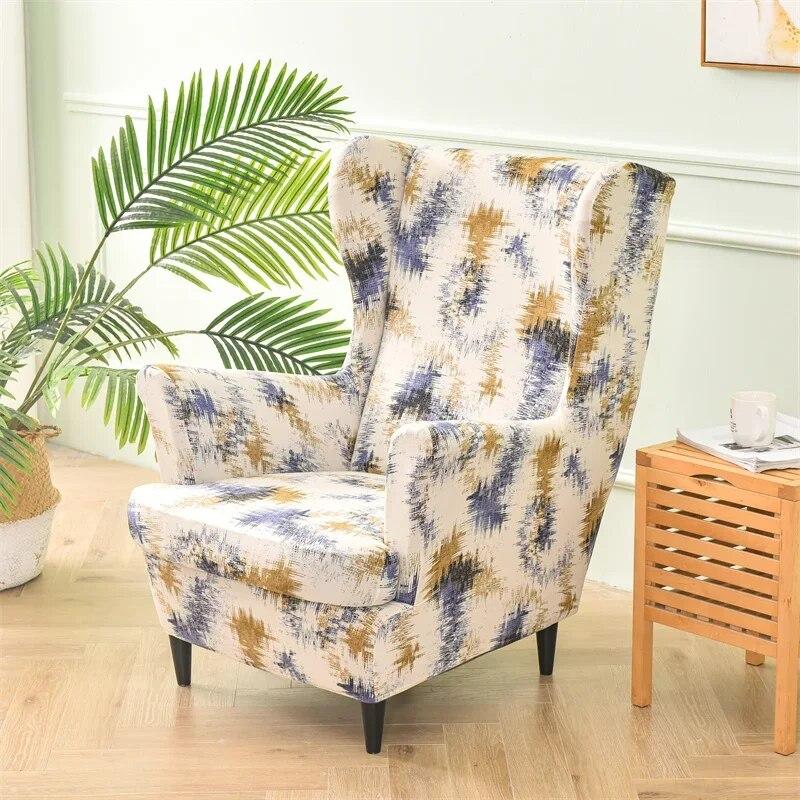 Floral Printed Wing Chair Cover Stretch Spandex Armchair Covers Nordic Removable Relax Sofa Slipcovers With Seat Cushion Covers