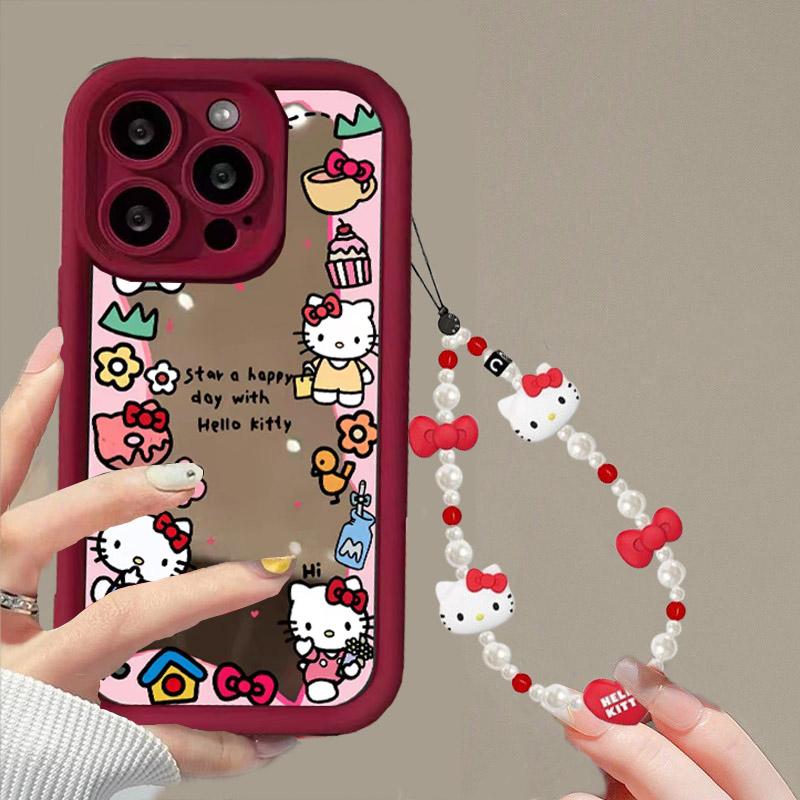 Mirror Makeup Hello Kitty Bracelet Phone Case For Xiaomi MI 15T POCO X8 Pro Max Ultra F7 M7 X7 X5 F5 X6 PRO M6 C40 5G Cute Cover