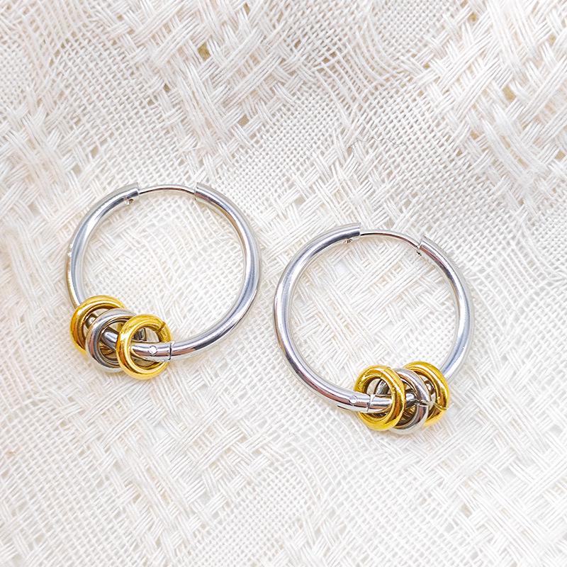 French Versatile 18K Gold Steel Circle Earrings: Non-Fading, Influential Style