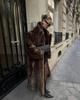 European and American popular imitation mink fur coat lapel loose thickened retro brown plush long coat