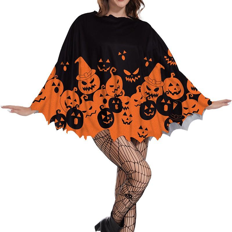 Halloween Cape Pumpkin Spider Skull Ghost Print Cloak Party Cosplay