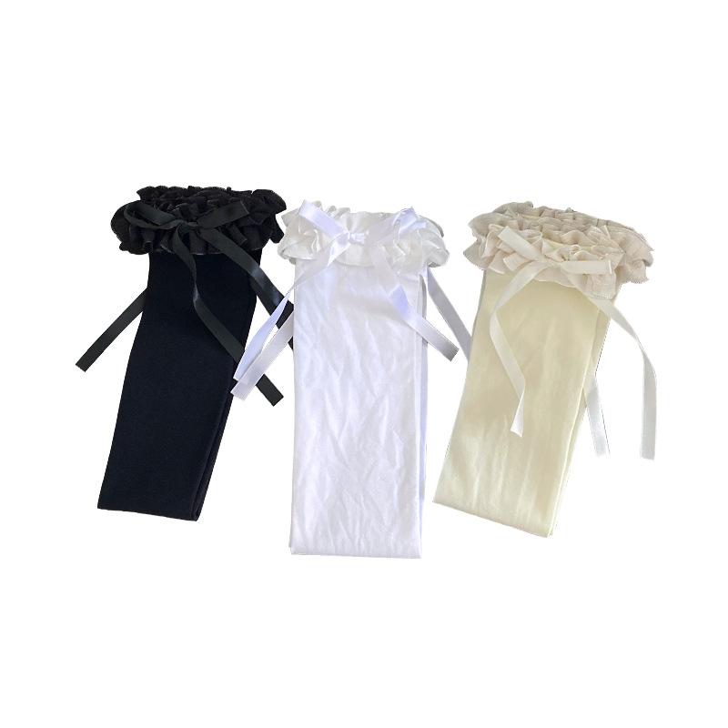 Lolita White Bow Knee-length Women's Spring/Summer Thin Lace Long Tube Lace Cream Ballet-style Thigh Socks