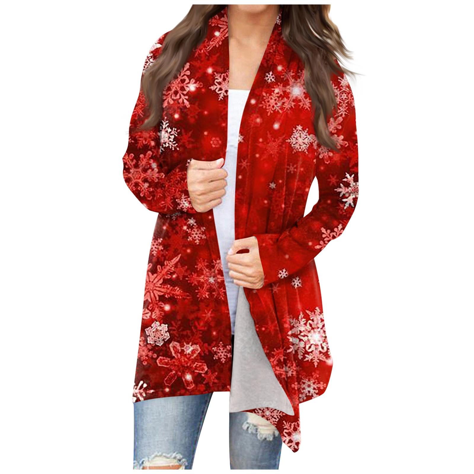 

Женский кардиган с рождественским принтом и длинными рукавами спереди, легкая куртка с принтом M винный