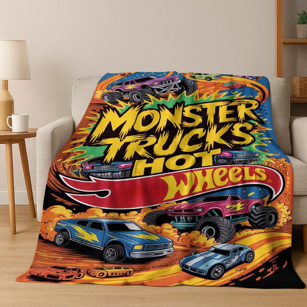 Cartoon Hot Wheels Spielzeug Rennwagen Kunst Flanelldecke, Gemütliche Weiche Überwurfdecke für Zuhause Schlafzimmer Bett Sofa Picknick Abdeckung Kindergeschenk