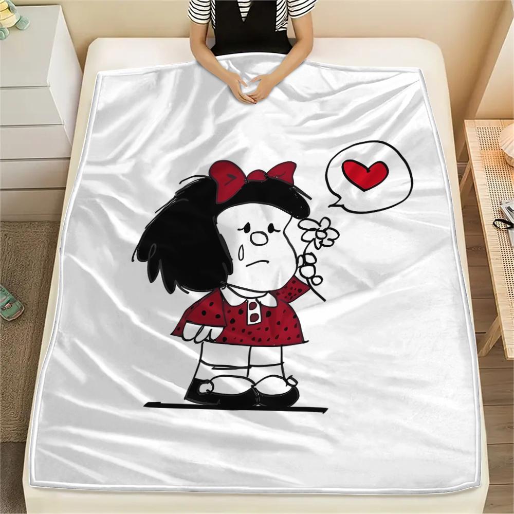 1PC Mafalda Print Flannel Blanket, High Quality All Seasons, Home Decor, Warmth and Comfort, Perfect for Christmas Gifts