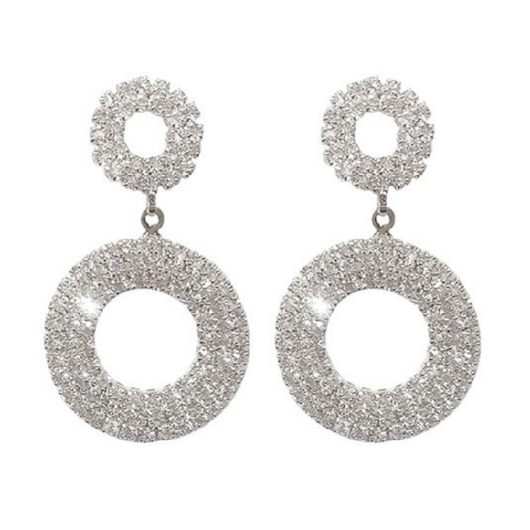 Минималистичные серьги-кольца с кристаллами Вечерний аксессуар серебряный