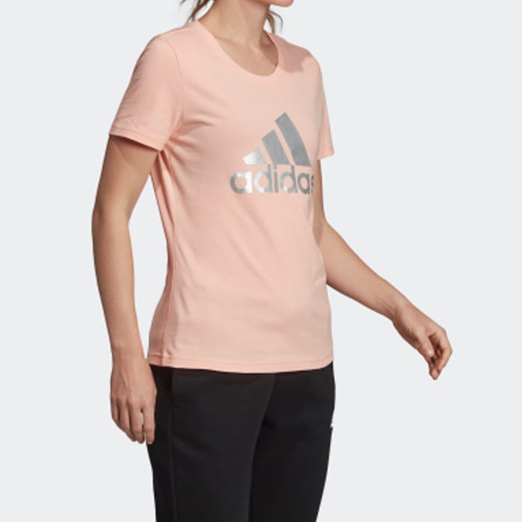 adidas T Shirts Women's Pink Crew Neck Moderate Straight Fit FM9448