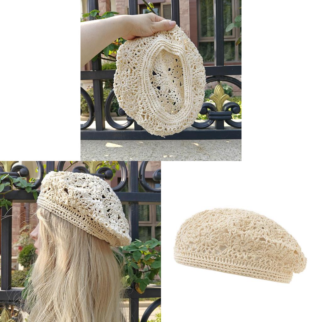 Vintage French Style Knit Beret Hat With Breathable Polyester For Art Lovers Summer Fashion