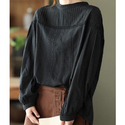 Japansk Vintage Konstnärlig Organza Blus Dam Plisserad Söt Spets Utskuren Långärmad Skjorta för Kvinnor Enfärgad Blus Topp