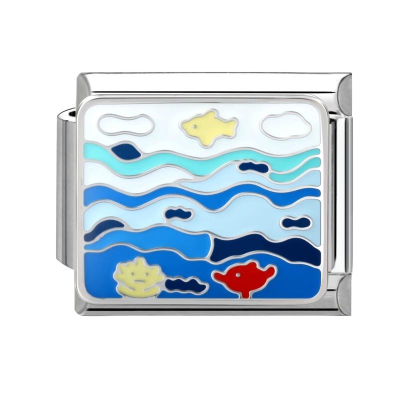 Blue Sea Waves Sun Moon Plane Seabed Star Butterfly Beads Fit 9mm Italian Charm Links Bracelet Stainless Steel DIY Jewelry Gifts