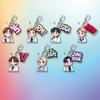 BTS White Suit Cartoon Keychain with Colorful Name Tag, Bangtan Boys Cartoon Figure Double-Charm Keyring, Kpop Idol Bag Pendant for ARMY Fans