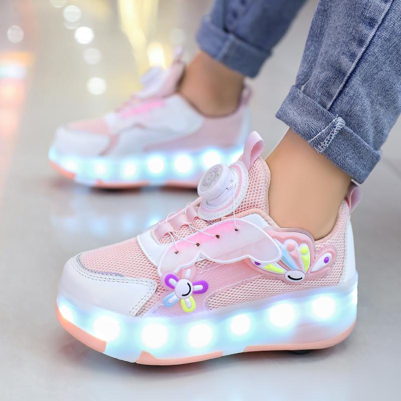 Kinder LED Rollschuhe mit vier Rädern, tägliche süße Cartoon-Grafik, Sportschuhe, Kindergeschenk