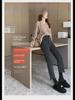 Women's High-Waist Slim Black & Gray Cropped Cigarette Pants for Autumn/Winter