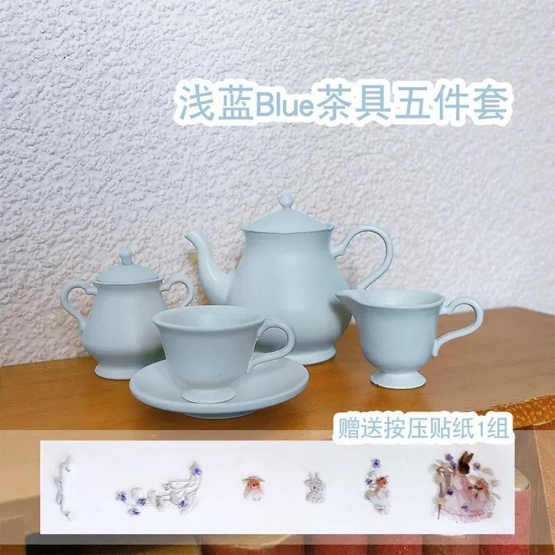 5PCS Cute Mini Ornaments 1/12 Scale Miniature Dollhouse Teapot Tea Cup Set for OB11 BJD Doll Accessories Home Decoration